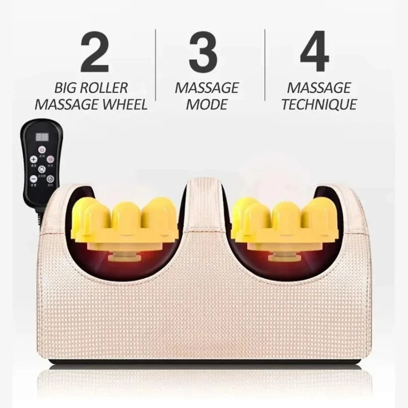 Massageador de Pés Elétrico com Aquecimento, Terapia de Compressão Quente, Shiatsu, Rolo de Amassamento para Relaxamento Muscular e Alívio da Fadiga - Máquina de Spa para Pés