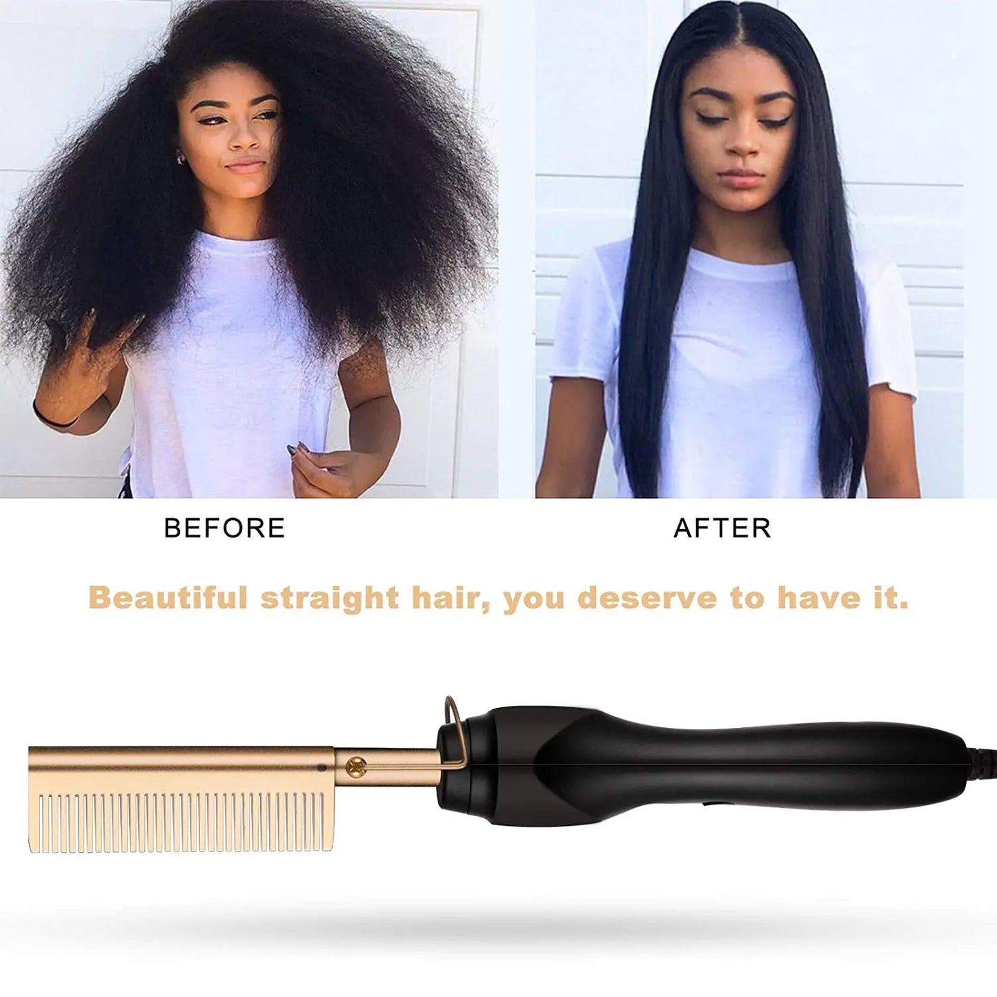 Escova alisadora 2 em 1, escova de cabelo elétrica com aquecimento rápido, portátil, ideal para viagem, alisador de barba com proteção contra queimaduras.