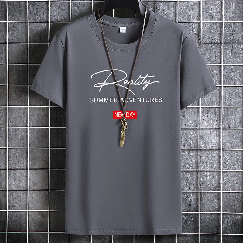 Camisetas masculinas 2024 Masculino Verão Algodão Manga Curta Moda Bottoming Tops Em Torno Do Pescoço Branco Tee Camiseta Oversized Roupas Masculinas