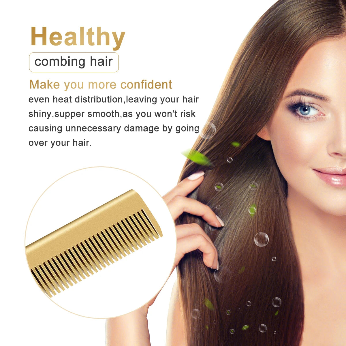 Escova alisadora 2 em 1, escova de cabelo elétrica com aquecimento rápido, portátil, ideal para viagem, alisador de barba com proteção contra queimaduras.