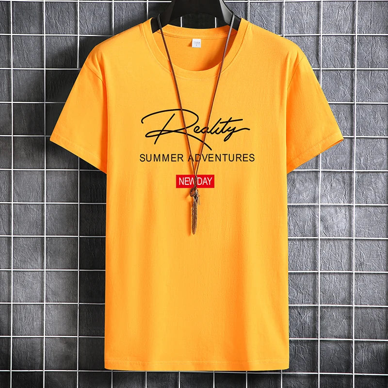 Camisetas masculinas 2024 Masculino Verão Algodão Manga Curta Moda Bottoming Tops Em Torno Do Pescoço Branco Tee Camiseta Oversized Roupas Masculinas