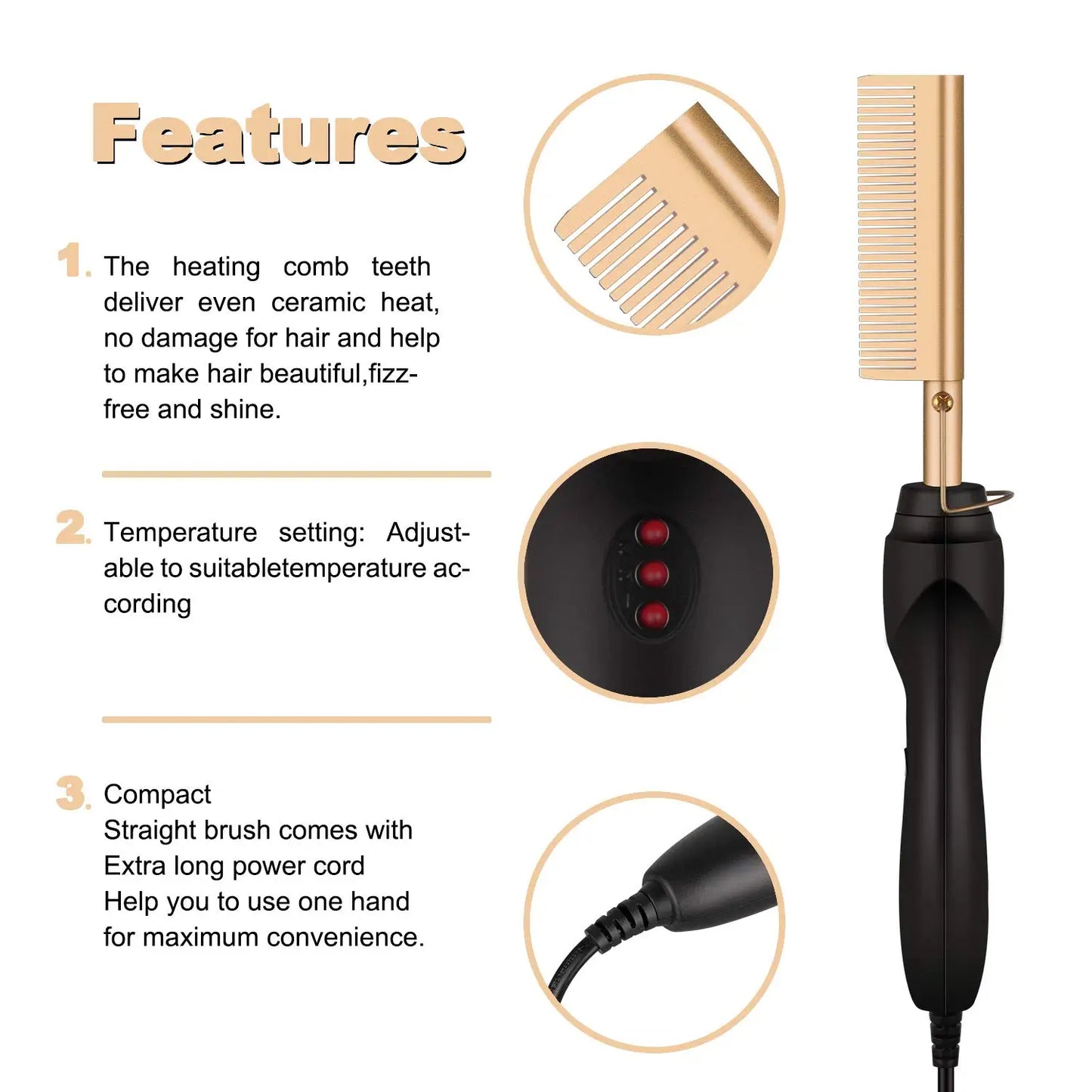 Escova alisadora 2 em 1, escova de cabelo elétrica com aquecimento rápido, portátil, ideal para viagem, alisador de barba com proteção contra queimaduras.