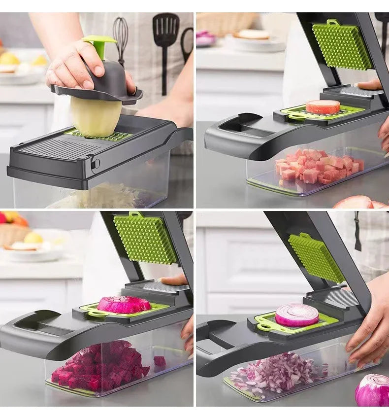 Cortador de Legumes Ferramenta de Cozinha Multifuncional, Picador de Alimentos 5 em 1 para Tomate, Cenoura, Queijo e Cebola, Ralador Cortador Manual