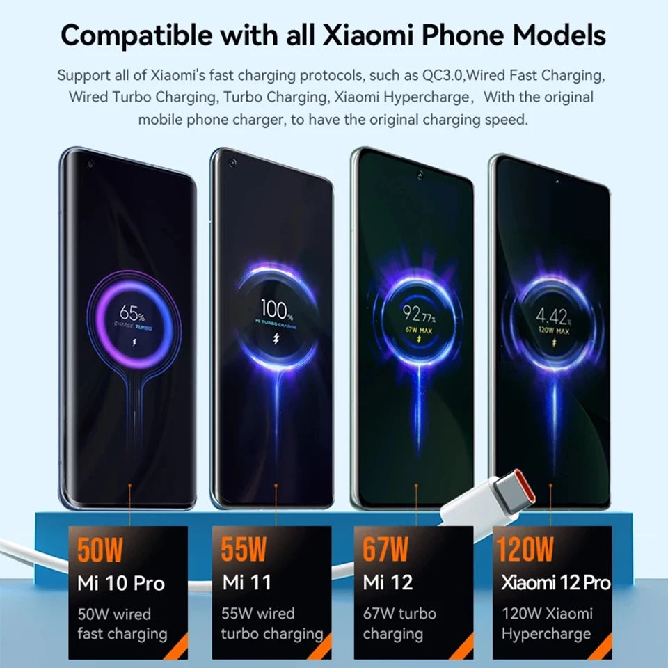 Xiaomi Original Usb Tipo C Cabo 120W 67W Turbo Carregador Rápido Mi 15 14 13 12T Pro 12 11 Ultra Poco X6 X7 Redmi Note Black Shark 5