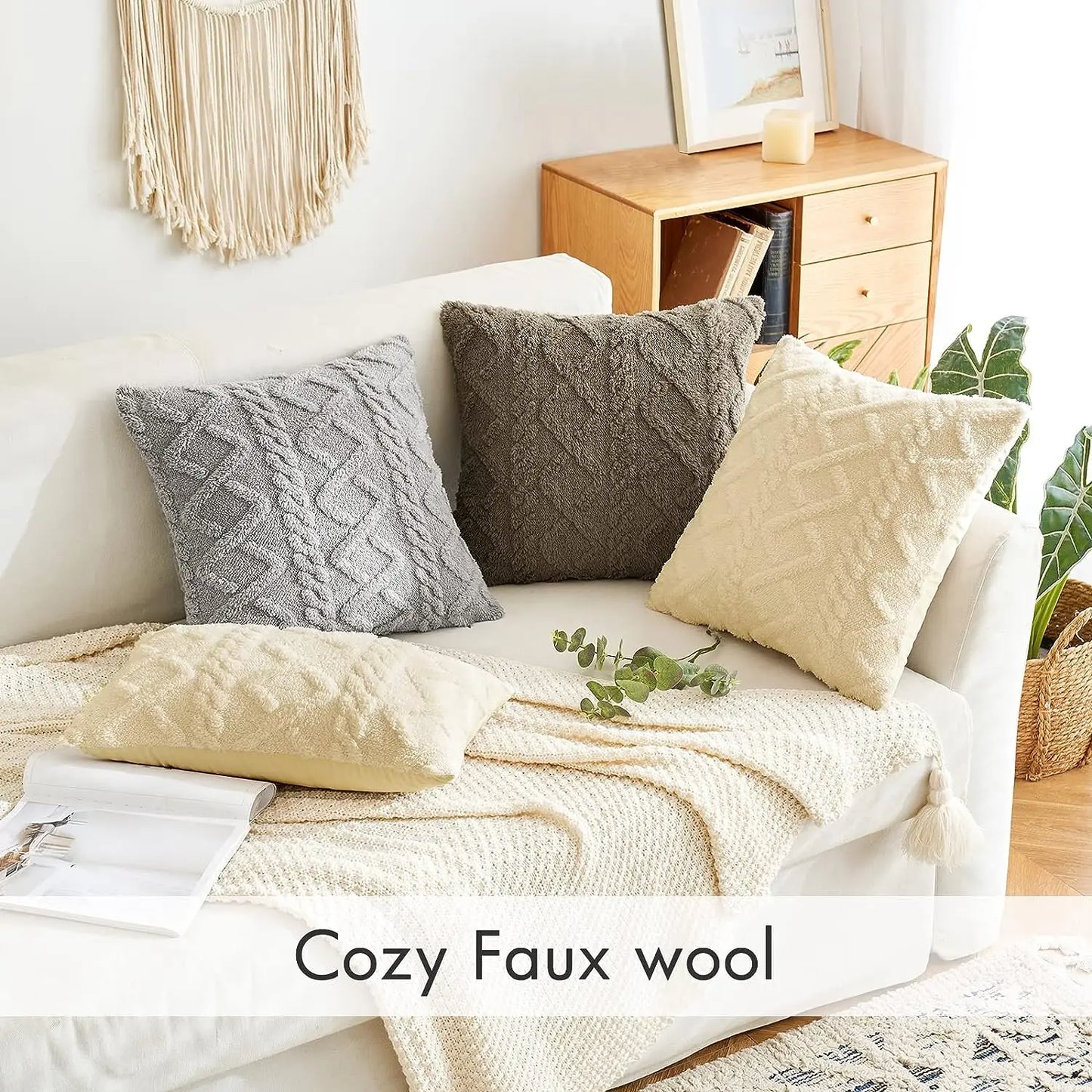 1 capa de almofada de lã artificial decorativa simples, capa de almofada de lã de pelúcia curta e macia, sofá decorativo moderno, fami