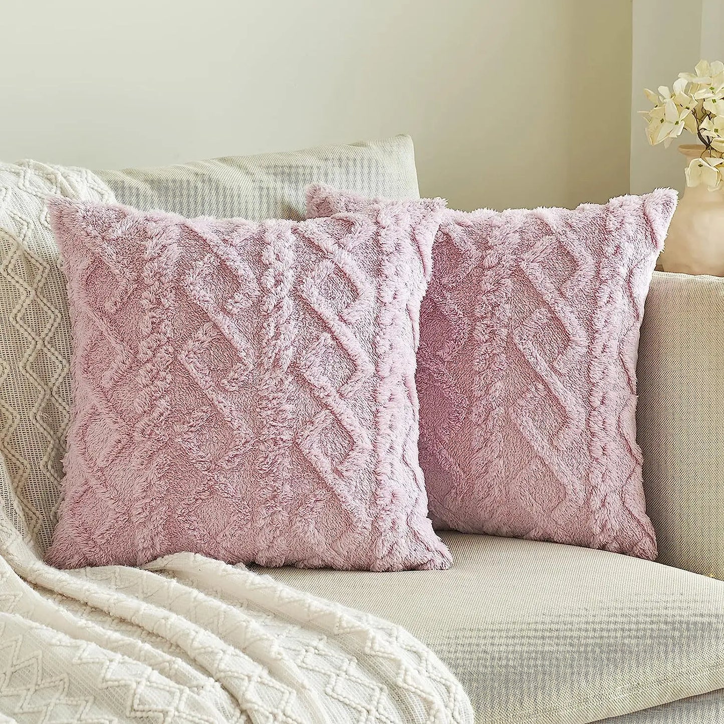 1 capa de almofada de lã artificial decorativa simples, capa de almofada de lã de pelúcia curta e macia, sofá decorativo moderno, fami