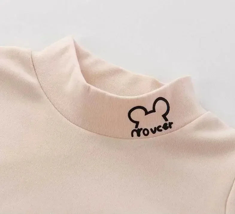 Outono Inverno Crianças Crianças Meninos Meninas T-shirts Tops Gola Alta Sólida Manga Comprida Quente Velo Bottoming Camisas Tees para Crianças