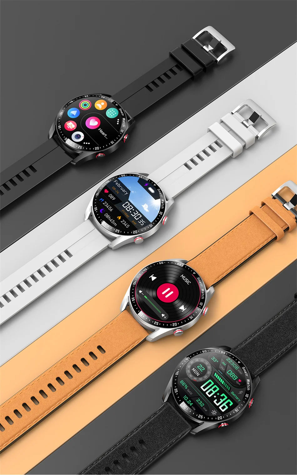 Para Smart Watch da Série Watch GT para Homens e Mulheres, Tela HD, Chamada via Bluetooth, Rastreador GPS, Monitor de Frequência Cardíaca, IP68 à Prova d'Água, SmartWatch Novo 2024