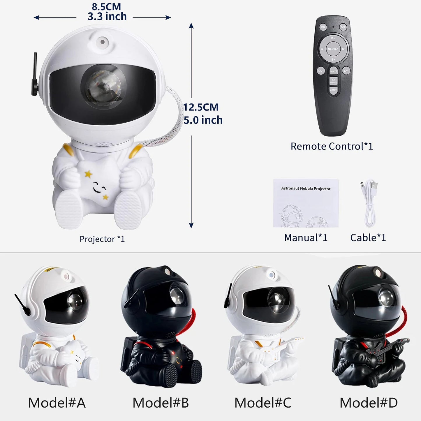 Projetor de Luz de Astronauta Galaxy Star - Projetores de Céu Estrelado, Lâmpada de Decoração para Quarto, Nebulosa, Luz Noturna de LED, Presente para Crianças e Adultos