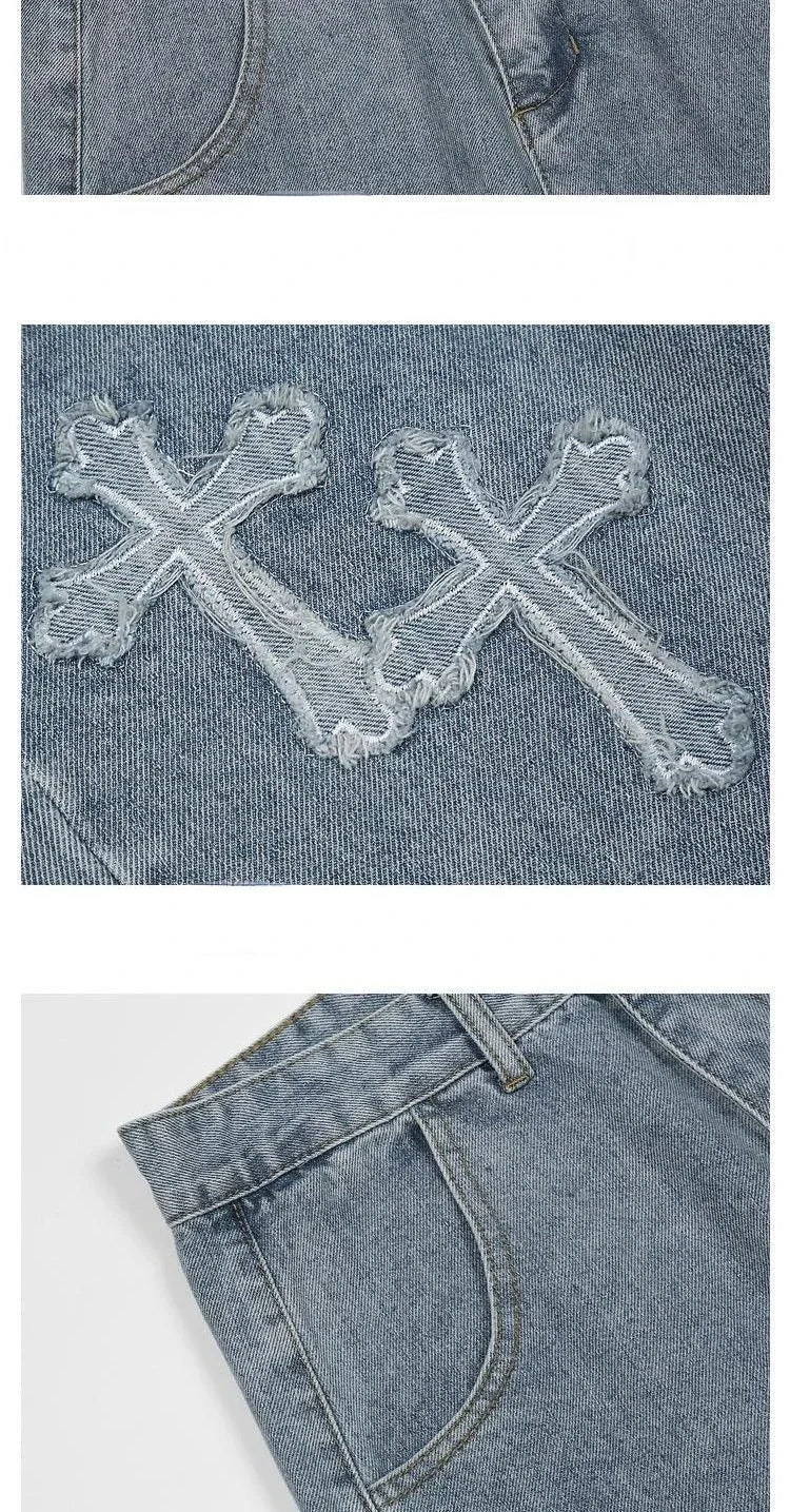 Calças da moda outono calças jeans cruzadas streetwear hip hop cintura baixa jeans largas para coreano Y2k calças cargo femininas