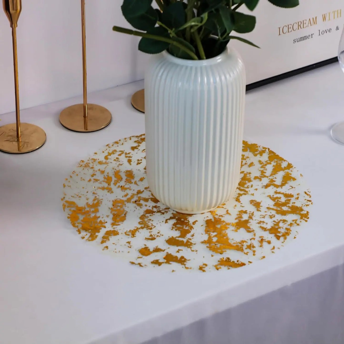 20 / 100PCS Placemats de folha metálica 33 cm redondos Super finos descartáveis Glitter Gold Table Mats para decoração de casa de festa de aniversário de casamento