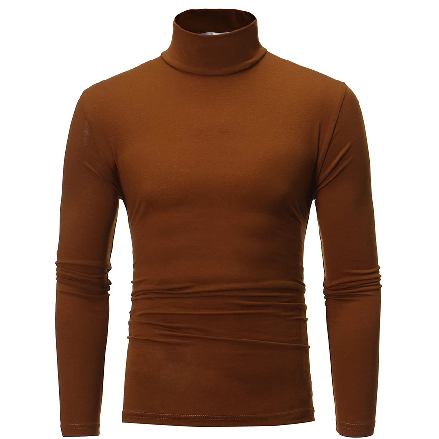 1 peça masculina fina e quente tops masculinos outono manga comprida térmica masculino gola alta moda camiseta