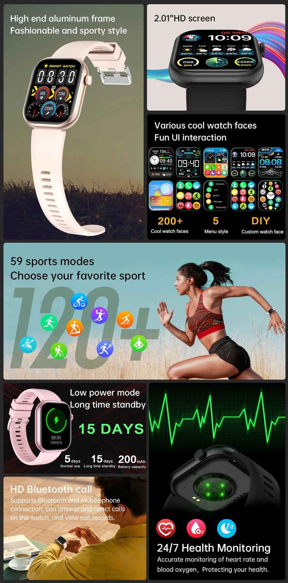 Relógio Inteligente 2025 para Mulheres, Tela Sensível ao Toque Completa, Chamada Bluetooth, À Prova d'Água, Relógio Fitness Esportivo, Smartwatch Lady Reloj Mujer