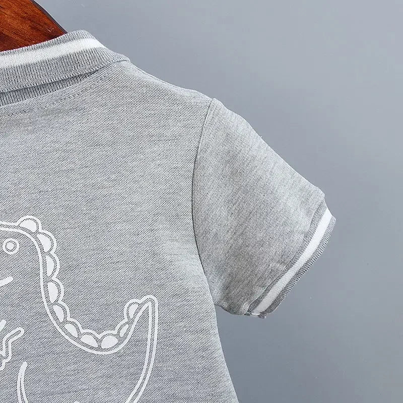 Verão Crianças Roupas Do Bebê Meninos Conjunto de Roupas Dinossauro Impresso Turn-down Collar T-Shirts Tops + Shorts 2PCS / Suit Conjuntos de Roupas Infantis