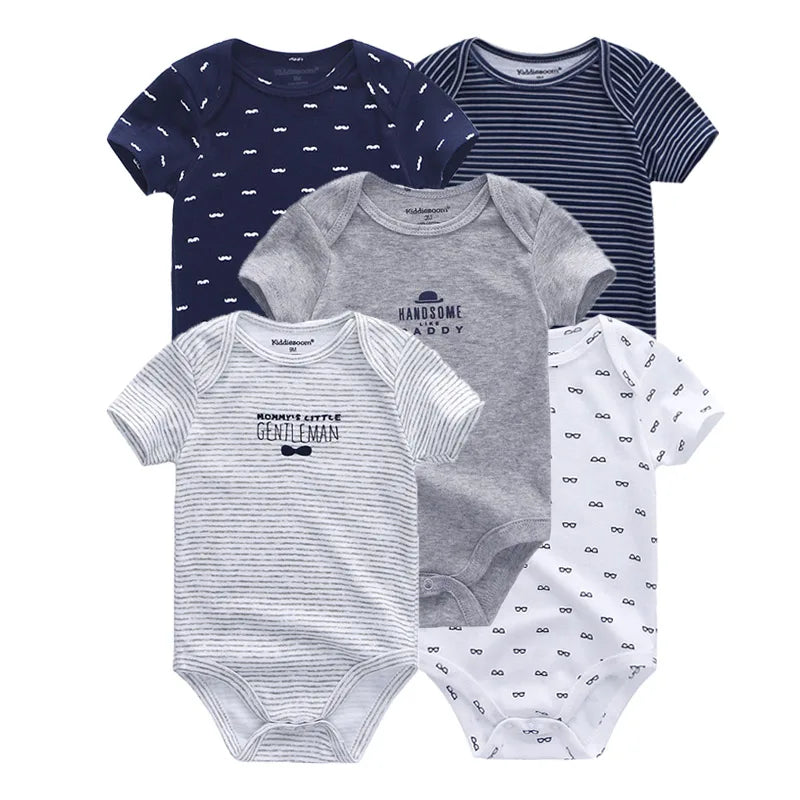 Kiddiezoom 5 Pçs/lote Quatro Estações Moda Dos Desenhos Animados de Manga Curta Do Bebê Menino Menina Bodysuits Macio 100% Algodão Recém-nascido Onesies Roupas