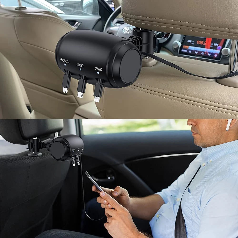 Carregador de apoio de cabeça retrátil para trás multi USB-C rápido para Android, Apple para iPhone, Samsung, acessório para notebook