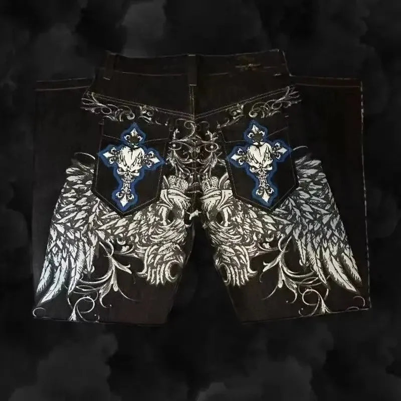 Moda americana 2025 Southpole New Y2k Branco Homens Estampado Jeans Gótico Retro Calças Soltas Calças Largas Casuais de Rua Calça Jeans Casal