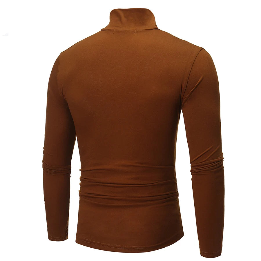 1 peça masculina fina e quente tops masculinos outono manga comprida térmica masculino gola alta moda camiseta
