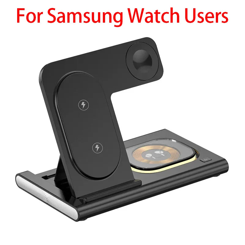 Carregador Sem Fio 3 Em 1 Dobrável 300W com Suporte de Mesa para Carregamento Rápido para iPhone 16 15 14 13, Samsung, Apple Watch e Airpods