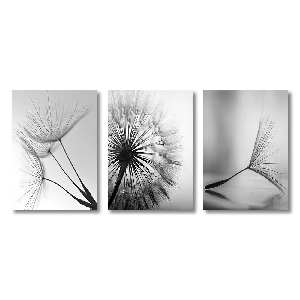 3 PCS Preto e Branco Arte Da Parede Pintura Em Tela Dente De Leão Flor Fotos Cartaz E Impressões Casa Obras De Arte Decorativas Para Cozinha