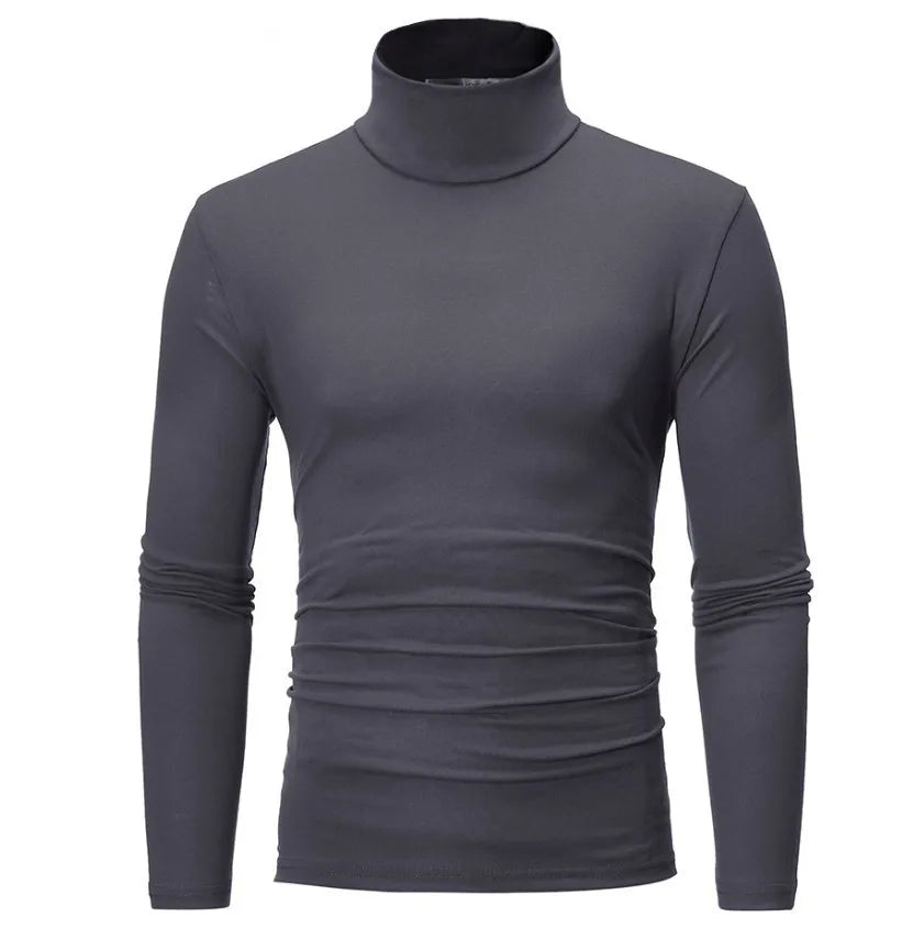 1 peça masculina fina e quente tops masculinos outono manga comprida térmica masculino gola alta moda camiseta