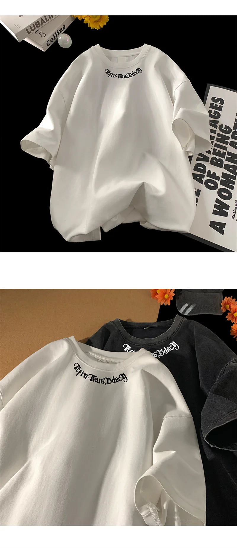 Camisetas grandes masculinas, camiseta branca de algodão 5XL para homens, casual, verão, moda, estampa de letras, gola, camisetas, roupas masculinas