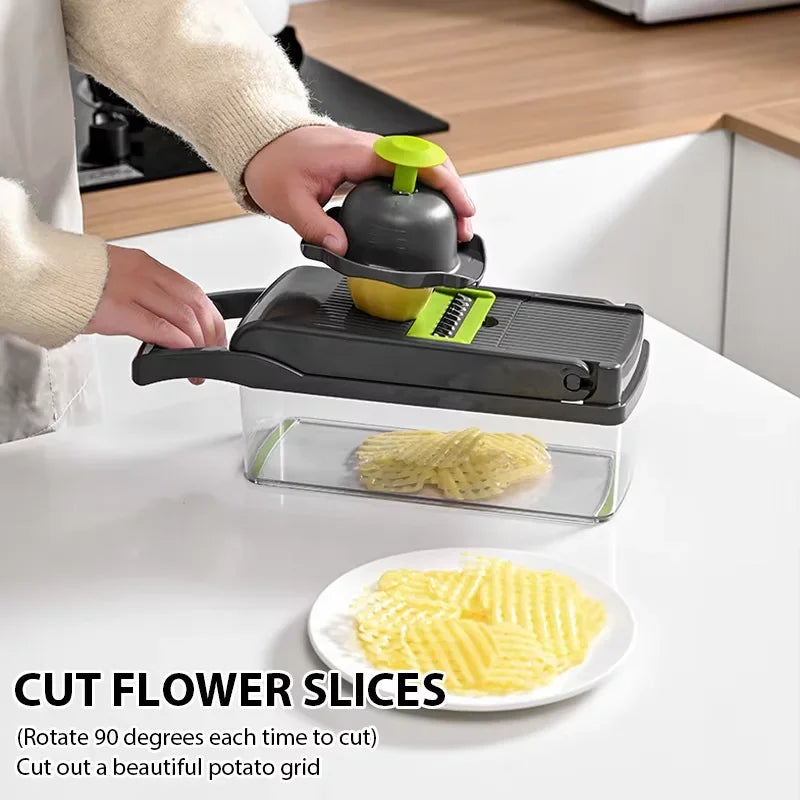 Cortador de Legumes Ferramenta de Cozinha Multifuncional, Picador de Alimentos 5 em 1 para Tomate, Cenoura, Queijo e Cebola, Ralador Cortador Manual