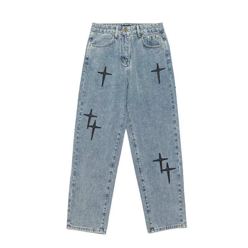 Estampas Jeans Homens 2023 Novo Streetwear Baggy Wide Leg Jeans Coreano Moda Cortinas Reta Casual Solta Denim Cargo Calças