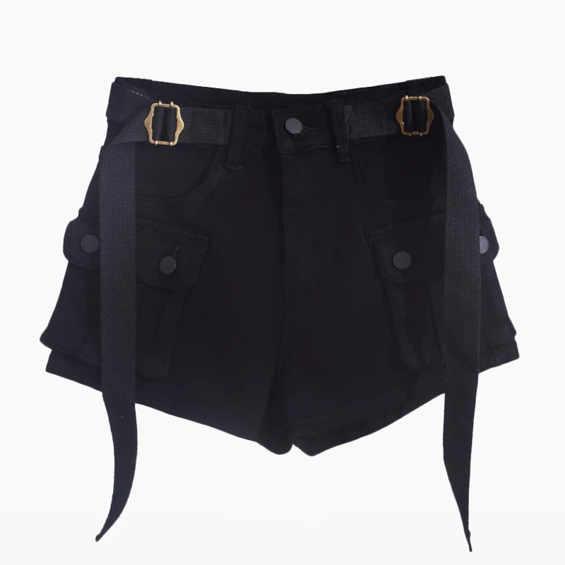 Shorts jeans de bolso grande para mulheres elásticas finas 2024 novas calças cargo curtas de cintura alta primavera/verão para meninas legais calças jeans quentes