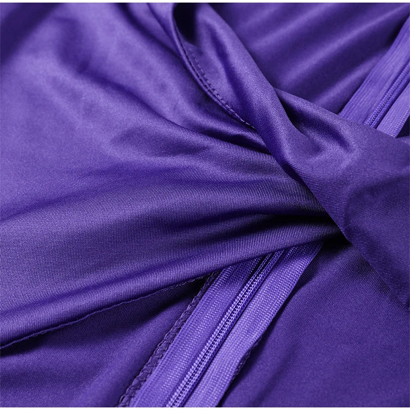 Vestido Maxi Fino Roxo Oco Out Mulheres Elegante Decote Em V Profundo Plissado Manga Cheia Vestidos Longos 2024 Vestes De Festa Da Senhora Da Moda