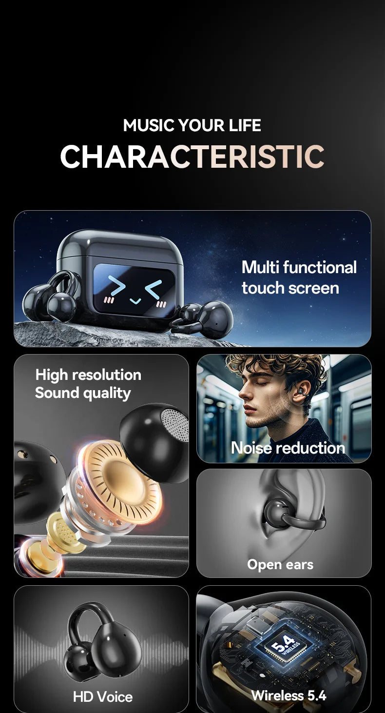 Novo Fone de Ouvido Bluetooth Sem Fio Inteligente com Tradução em Clip - Futuro Audiovisual com Tela Sensível ao Toque
