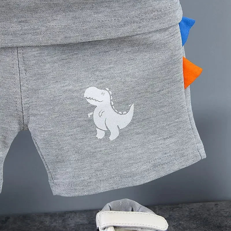 Verão Crianças Roupas Do Bebê Meninos Conjunto de Roupas Dinossauro Impresso Turn-down Collar T-Shirts Tops + Shorts 2PCS / Suit Conjuntos de Roupas Infantis