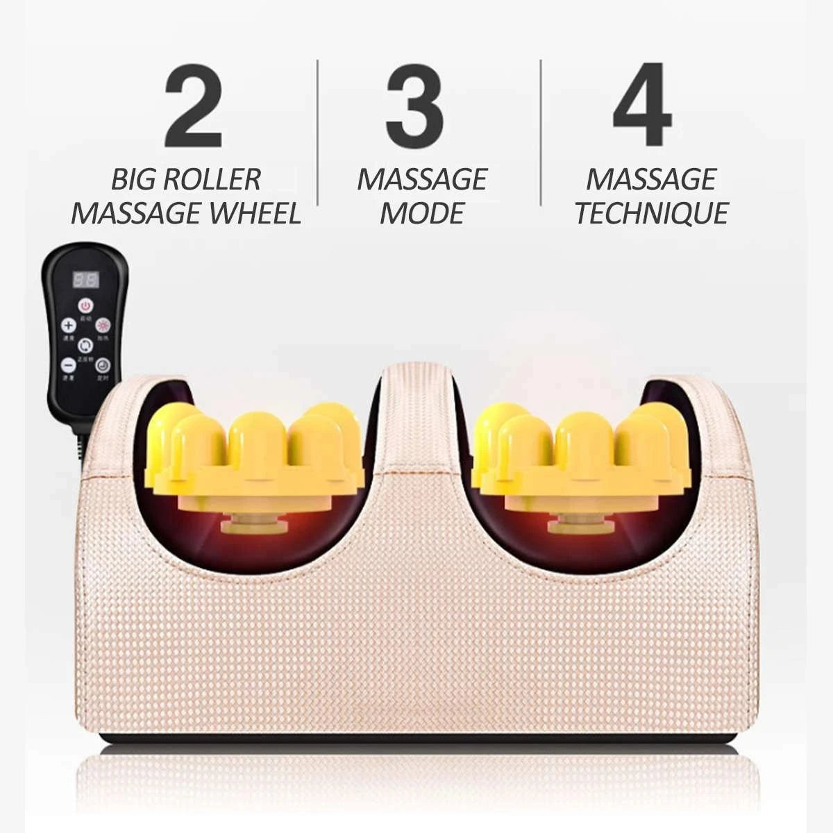 Massageador de Pés Elétrico com Aquecimento, Terapia de Compressão Quente, Shiatsu, Rolo de Amassamento para Relaxamento Muscular e Alívio da Fadiga - Máquina de Spa para Pés
