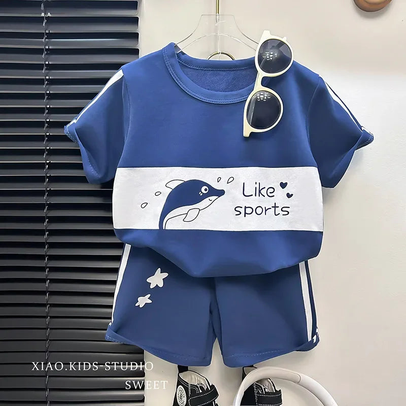 2024 Novo Terno de Manga Curta para Crianças Listrado Meninas Meninos Conjunto Tops de Verão + Roupas de Bebê Curtas para Uso Infantil