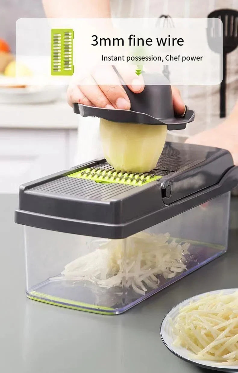 Cortador de Legumes Ferramenta de Cozinha Multifuncional, Picador de Alimentos 5 em 1 para Tomate, Cenoura, Queijo e Cebola, Ralador Cortador Manual