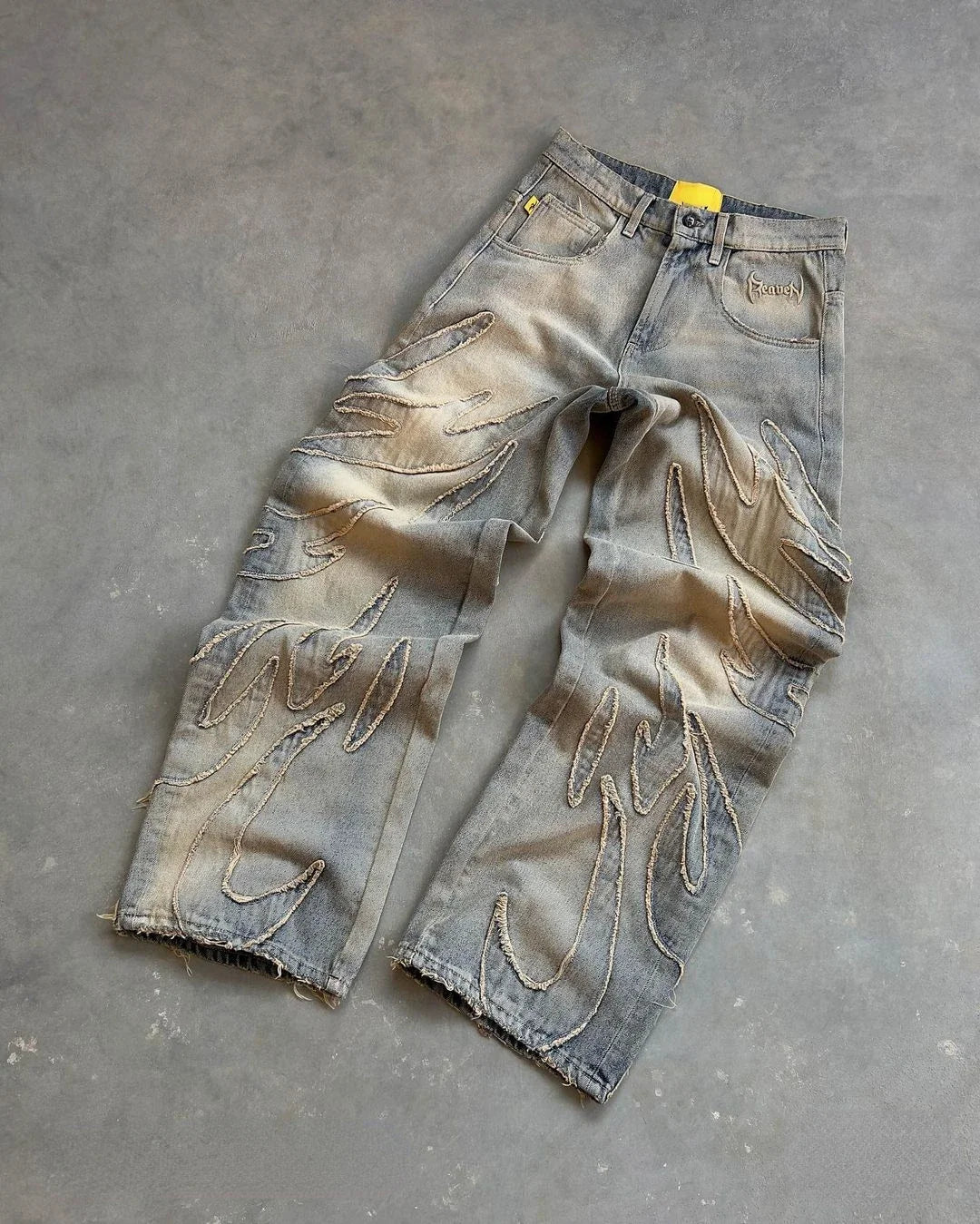 2024 Y2k Streetwear Retro Raw Edge Bordado Jeans Largos Homens Mulheres Moda Hip Hop Personalidade Patchwork Cintura Alta Calças Jeans