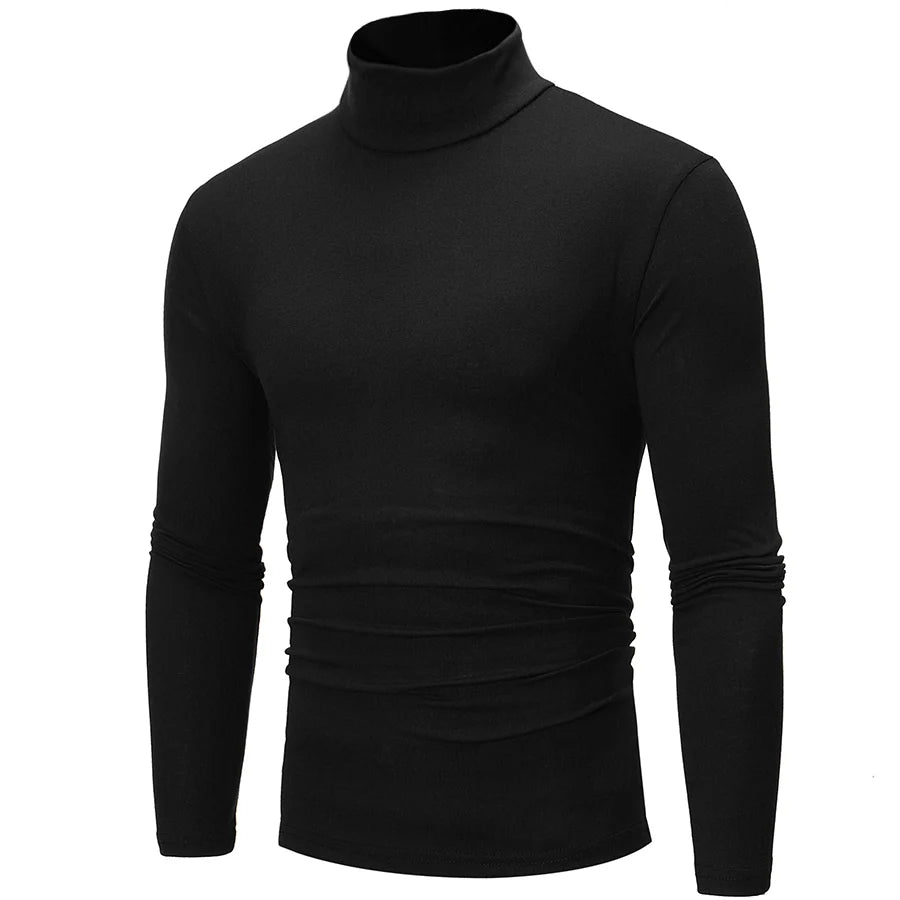1 peça masculina fina e quente tops masculinos outono manga comprida térmica masculino gola alta moda camiseta