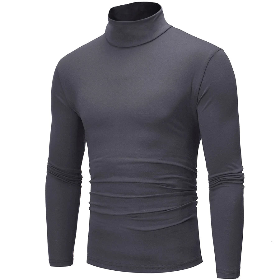 1 peça masculina fina e quente tops masculinos outono manga comprida térmica masculino gola alta moda camiseta