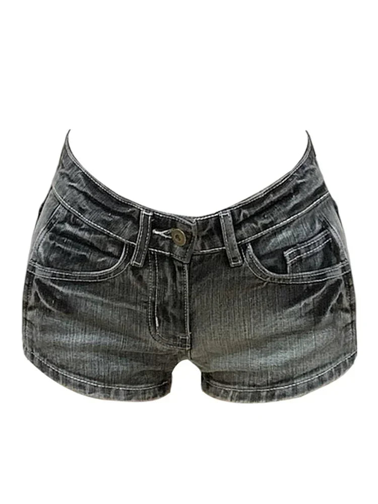 Verão Mulheres Y2k Streetwear Gyaru Harajuku Moda Grunge Vintage Coquette Cintura Baixa Cintura 2000 Shorts Jeans Calças Quentes Japonesas