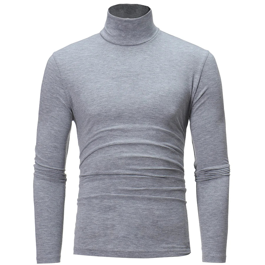 1 peça masculina fina e quente tops masculinos outono manga comprida térmica masculino gola alta moda camiseta
