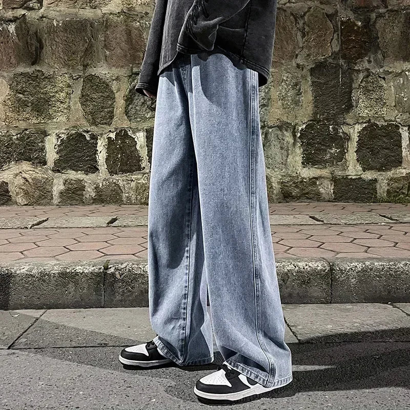 2024 Novo Streetwear Jeans Solto Masculino Estilo Coreano Moda Solta Reta Perna Larga Calças Masculinas Roupas de Marca Preto Azul Claro