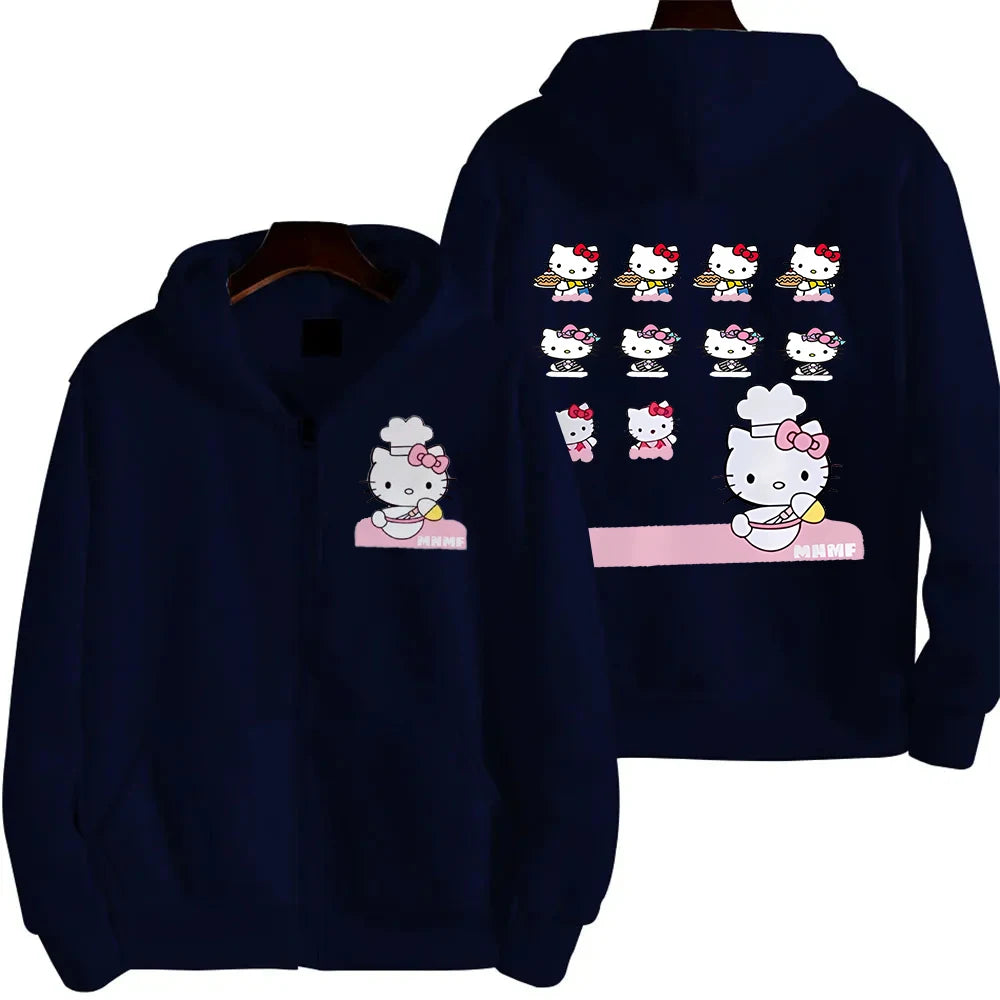 Sanrio Anime Bonito Impresso Hoodies Mulheres Dos Desenhos Animados Hello Kitty Y2k Estudantes Coreanos Moletom Solto Moda Doce Cardigan Roupas