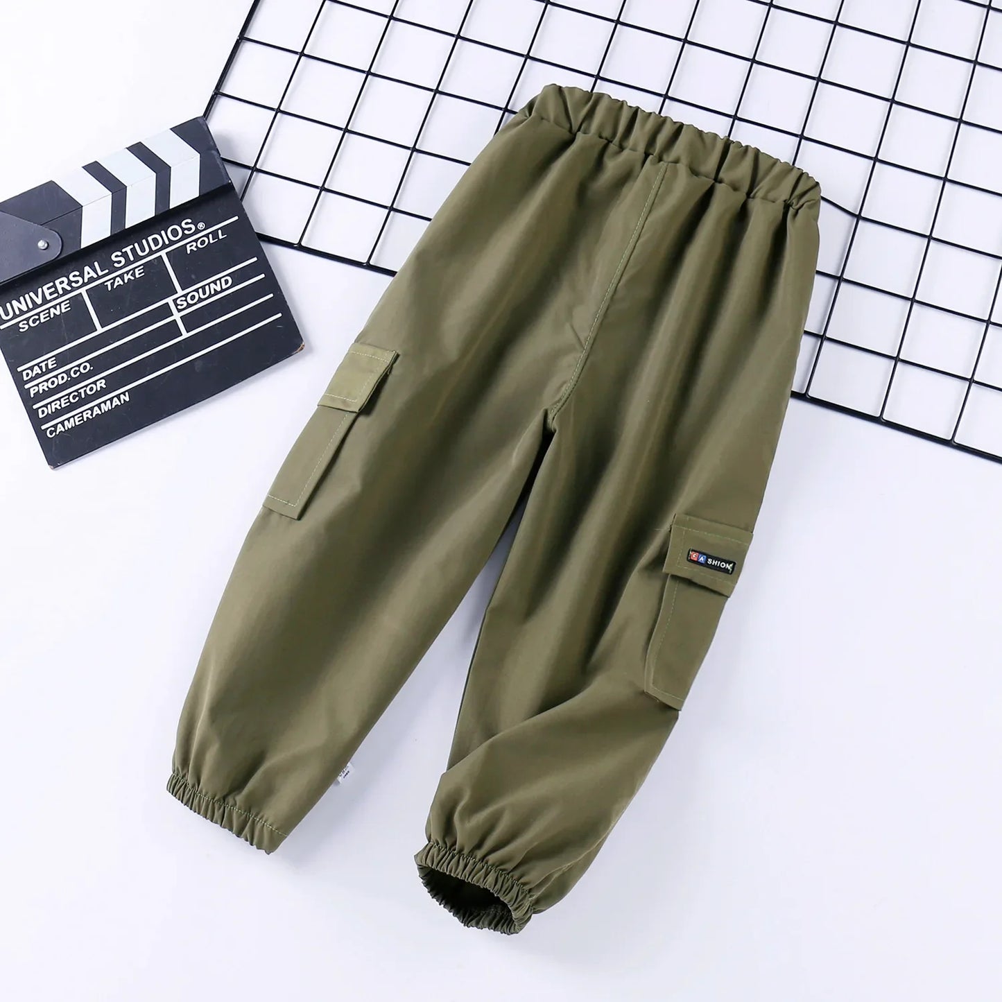 Kids Cargo Pants Solid Color Children Casual Trousers with Multi Pockets Elastic Waist Boys Cargo Pant Streetwear Spring Autumn