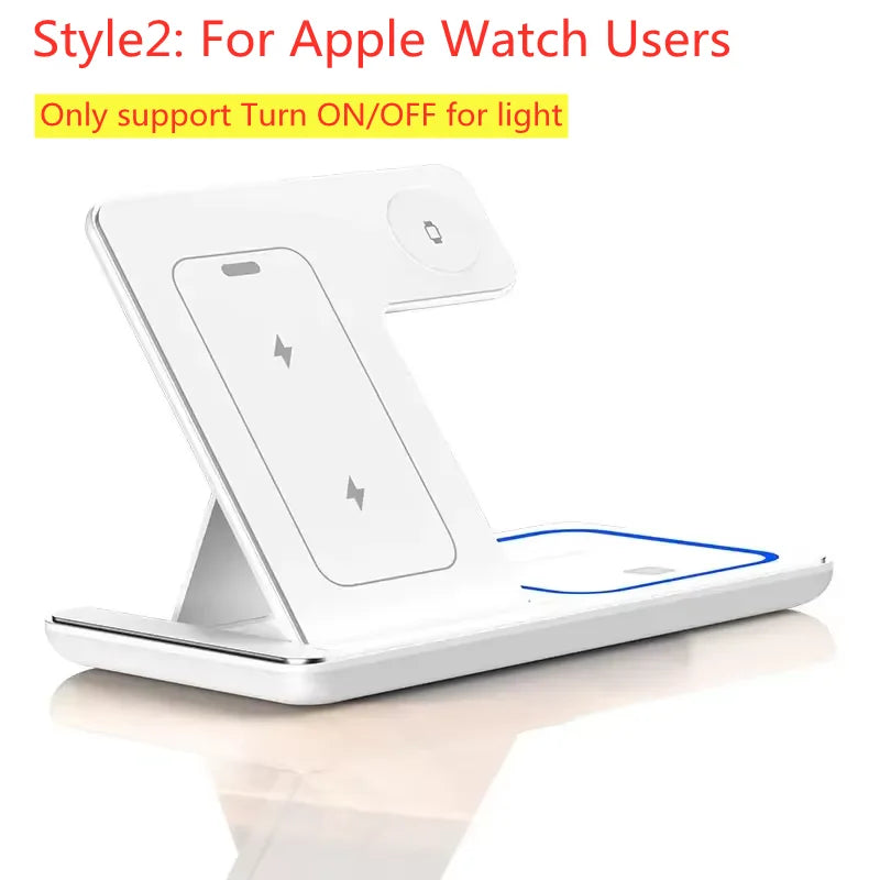 Carregador Sem Fio 3 Em 1 Dobrável 300W com Suporte de Mesa para Carregamento Rápido para iPhone 16 15 14 13, Samsung, Apple Watch e Airpods