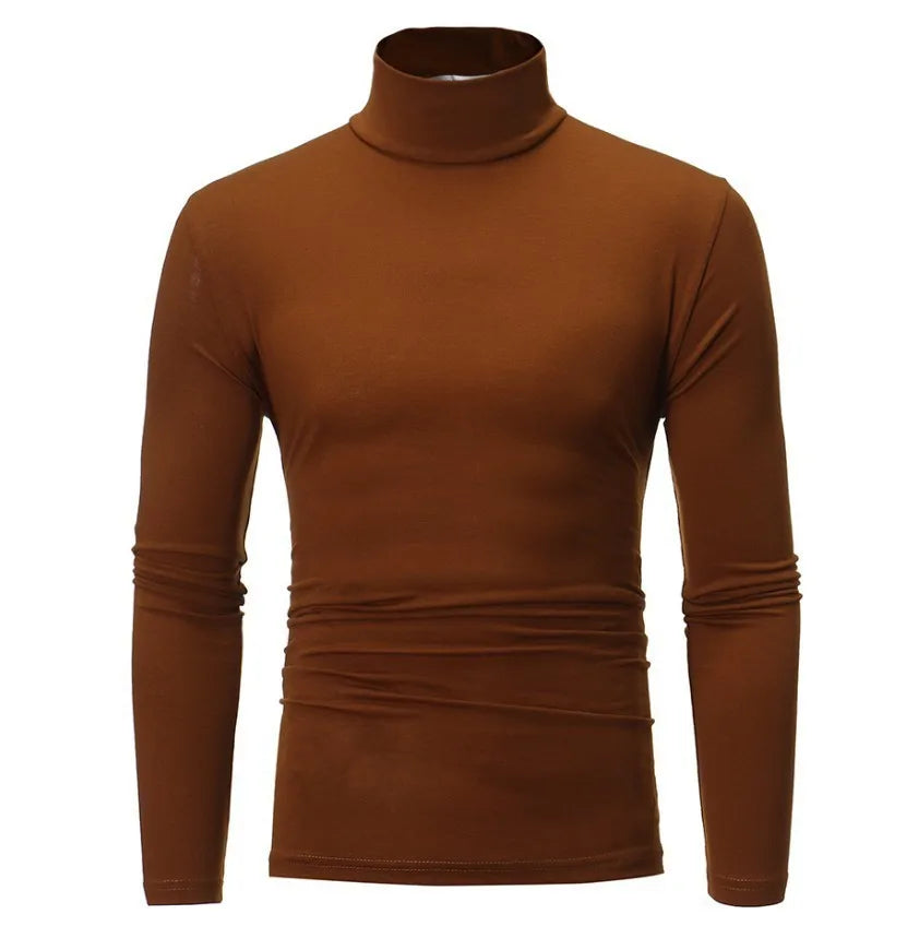1 peça masculina fina e quente tops masculinos outono manga comprida térmica masculino gola alta moda camiseta