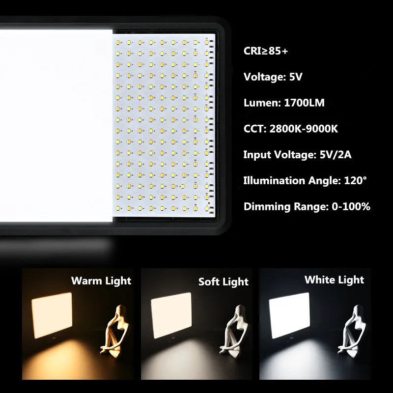 Luz de Videoconferência LED para Fotografia, Luz de Preenchimento Dimmable para Estúdio de Fotografia, Lâmpada de Preenchimento para Transmissão ao Vivo no Tiktok e Youtube