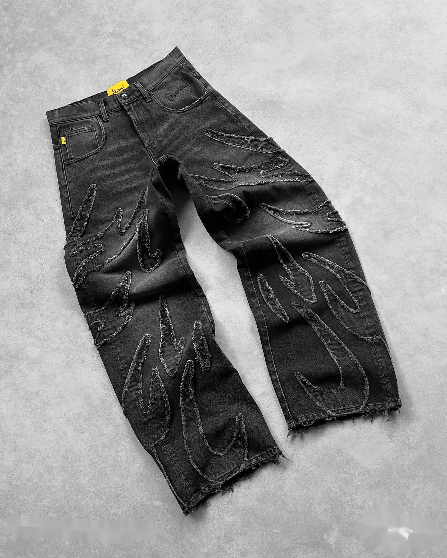 2024 Y2k Streetwear Retro Raw Edge Bordado Jeans Largos Homens Mulheres Moda Hip Hop Personalidade Patchwork Cintura Alta Calças Jeans
