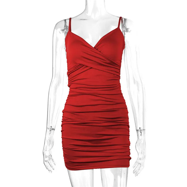 Fairyshely Sexy Ruffle Deep V Short Club Dress Senhoras 2024 Verão Azul Bodycon Vestidos Festa de Noite Mini Vestido Apertado