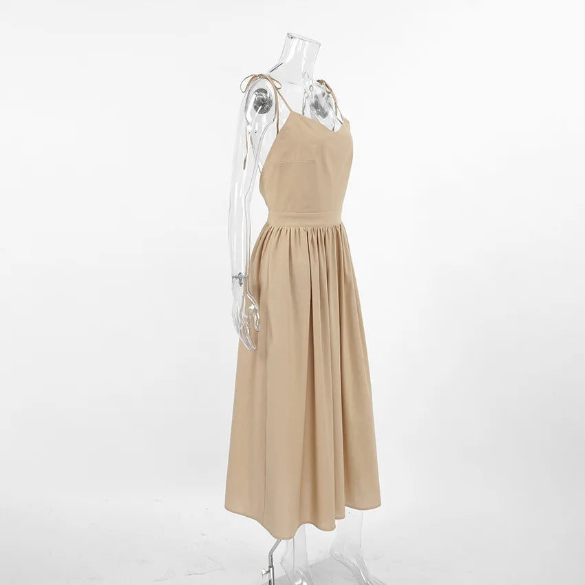 Vestido de cintura alta com suspensório respirável de algodão e linho Verão europeu e americano Novo estilo de férias saia longa para mulheres