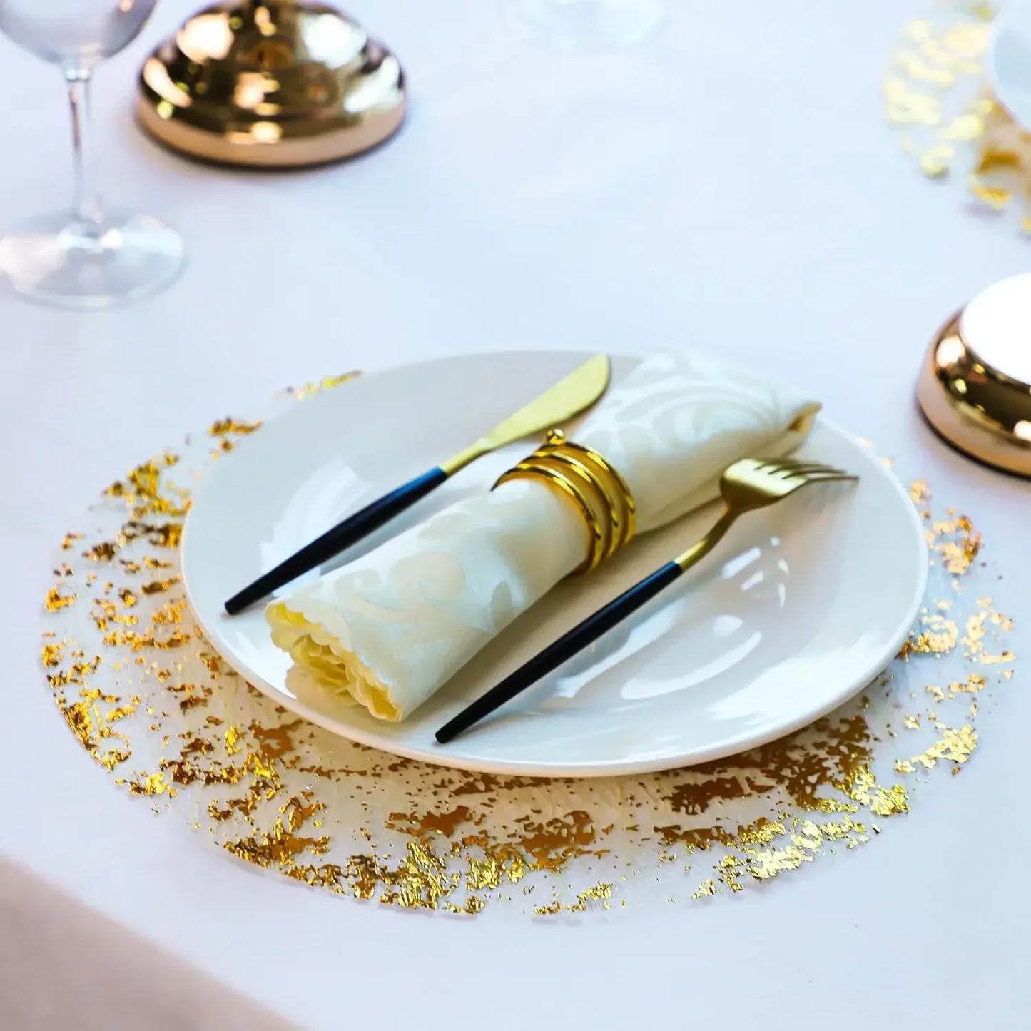 20 / 100PCS Placemats de folha metálica 33 cm redondos Super finos descartáveis Glitter Gold Table Mats para decoração de casa de festa de aniversário de casamento